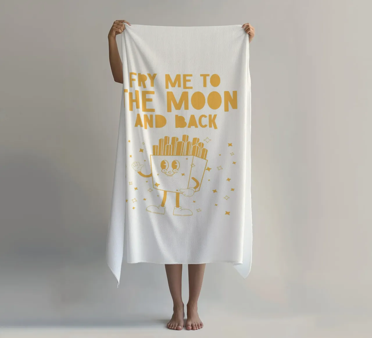 Retro Fries Character Fry Me To The Moon And Back Amarillo Blanco toalla de playa de Studio Frances M