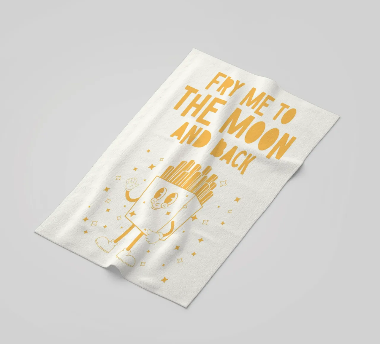 Retro Fries Character Fry Me To The Moon And Back Amarillo Blanco toalla de playa de Studio Frances M
