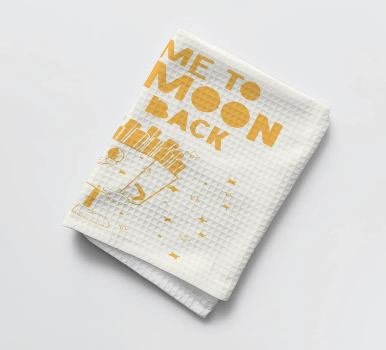 Retro Pommes Charakter Fry Me To The Moon And Back Gelb Weiß Geschirrtuch von Studio Frances M