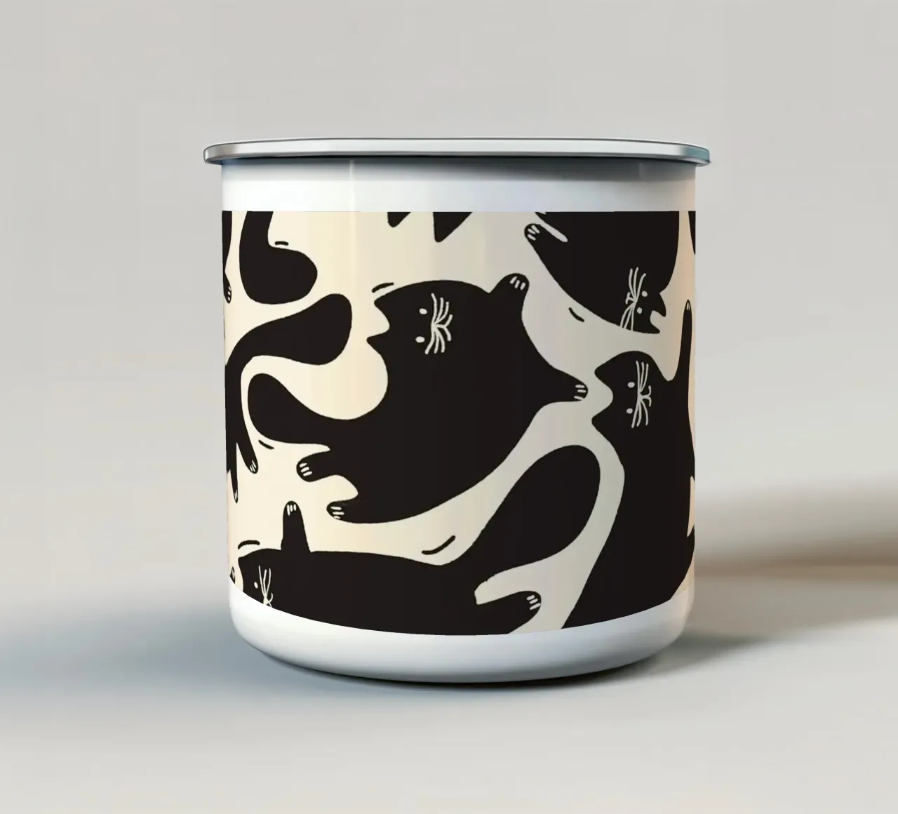Speelse Zwarte Katten - Halloween Patroon Print emaille mok van showmemars