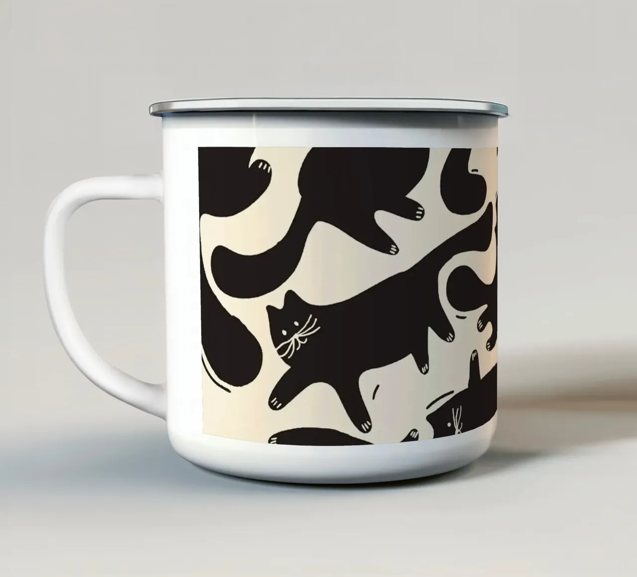 Speelse Zwarte Katten - Halloween Patroon Print emaille mok van showmemars