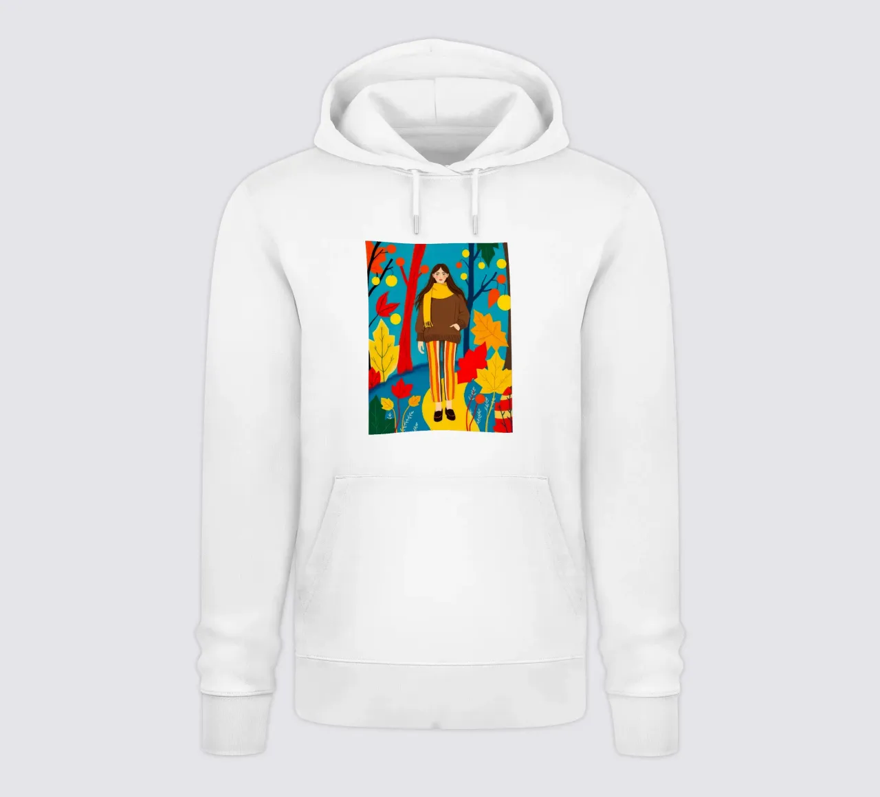 Donna che cammina in una foresta d'autunno felpa con cappuccio da ARTOMATIC