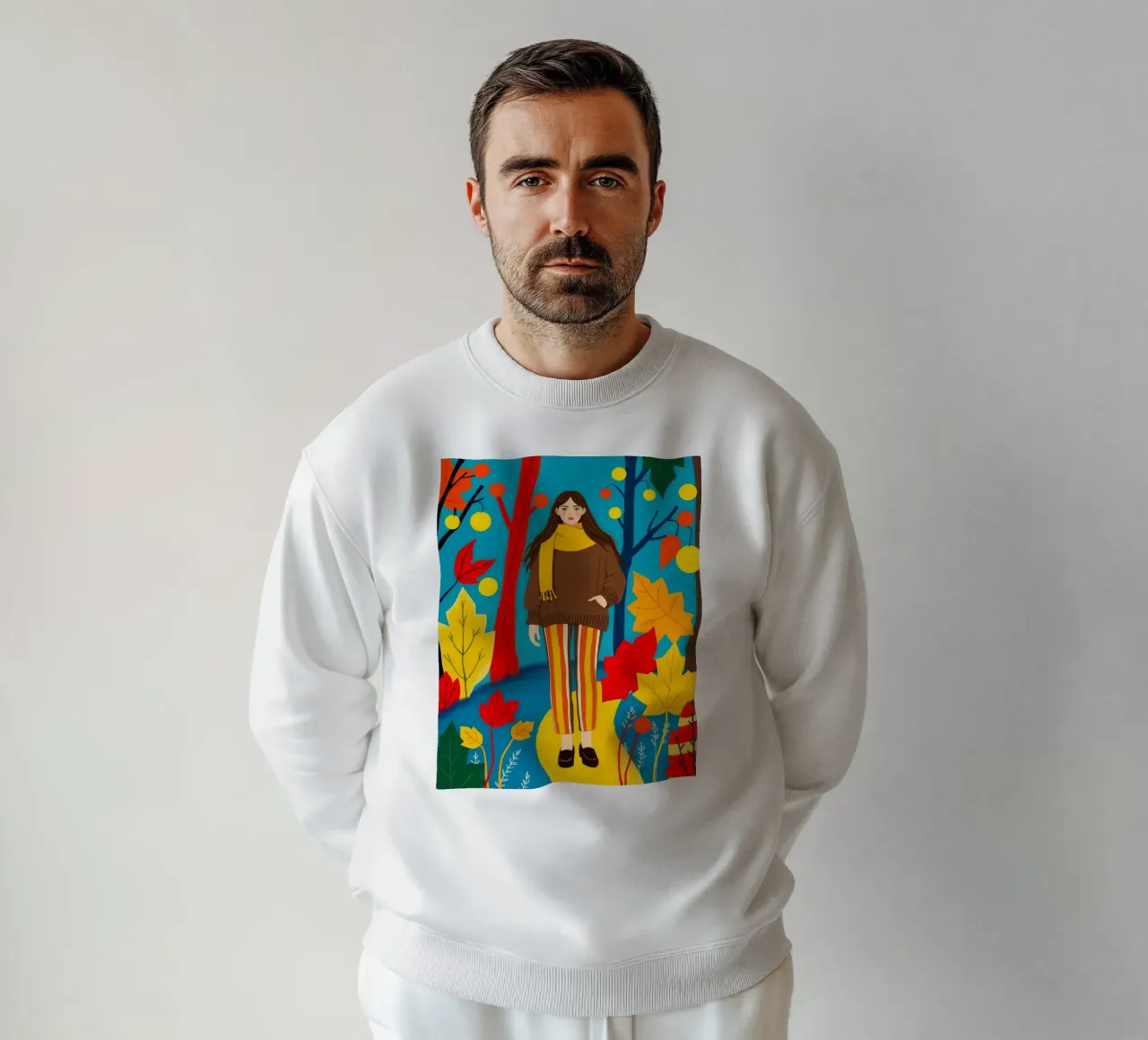 Donna che cammina in una foresta d'autunno felpa da ARTOMATIC