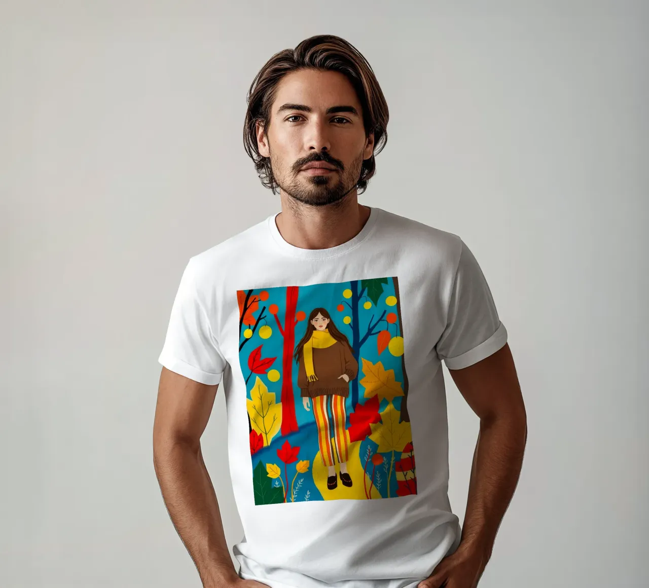 Femme marchant dans une forêt d'automne t-shirt de ARTOMATIC