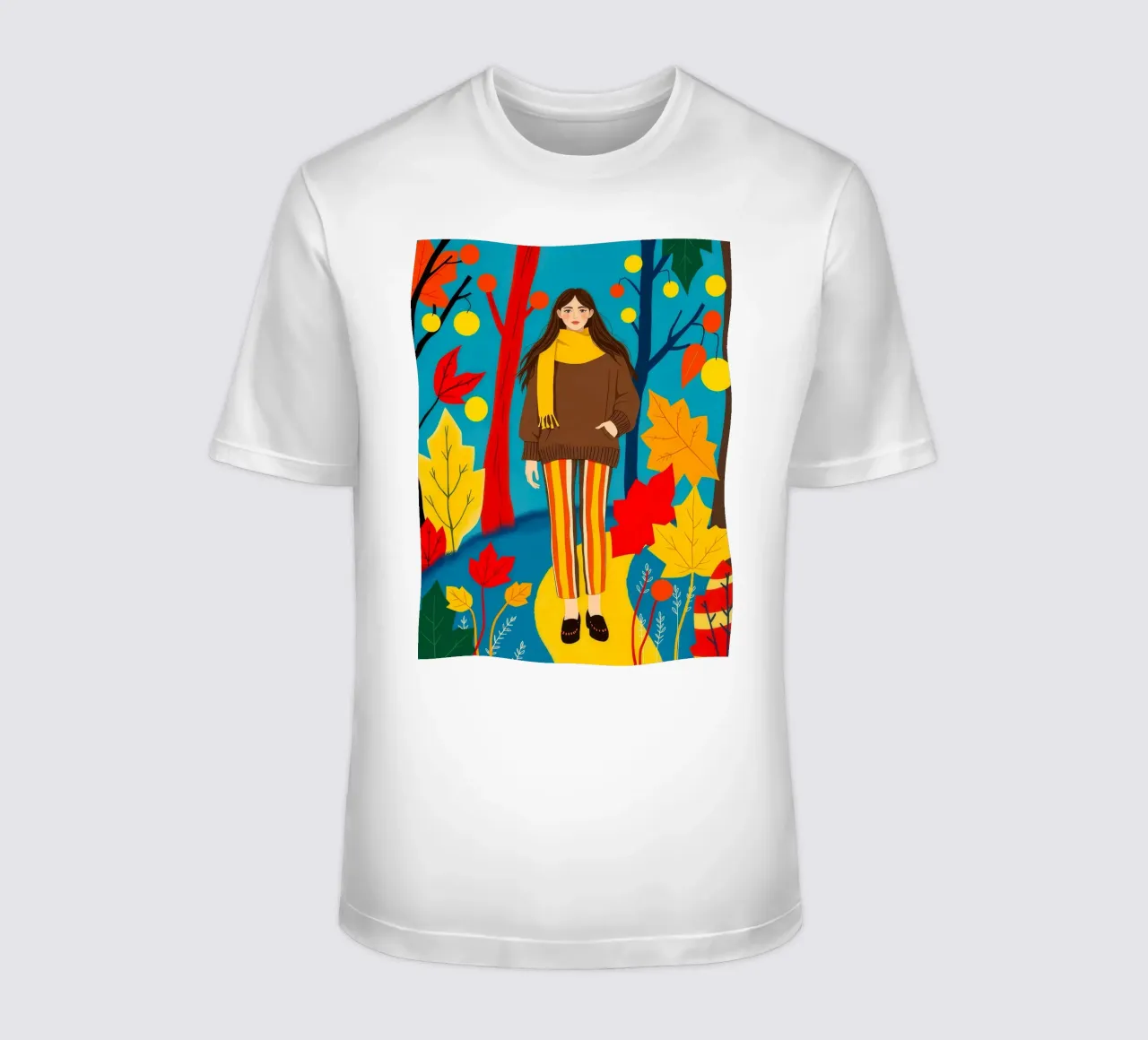 Donna che cammina in una foresta d'autunno t-shirt da ARTOMATIC