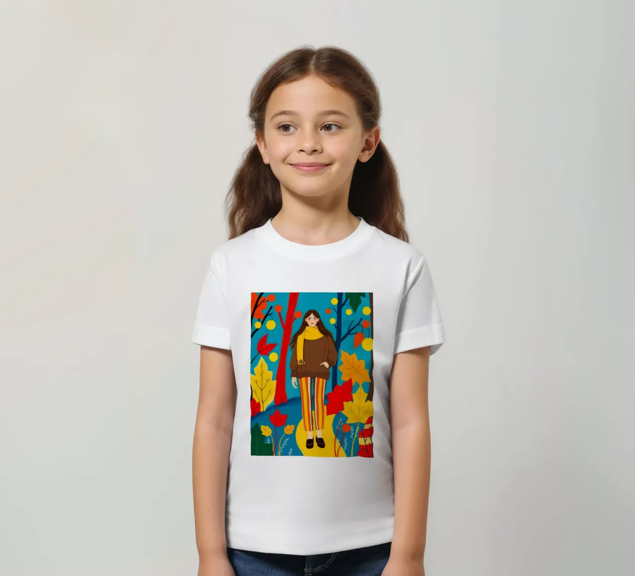 Donna che cammina in una foresta d'autunno t-shirt bambini da ARTOMATIC