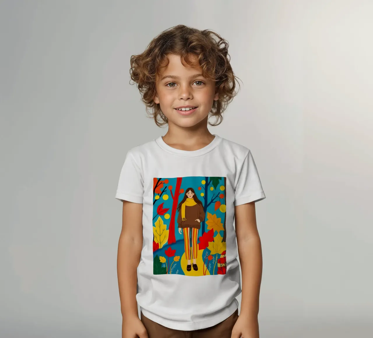 Donna che cammina in una foresta d'autunno t-shirt bambini da ARTOMATIC