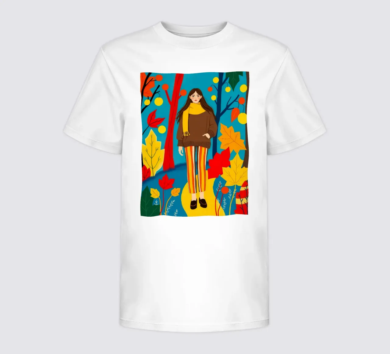 Donna che cammina in una foresta d'autunno t-shirt bambini da ARTOMATIC