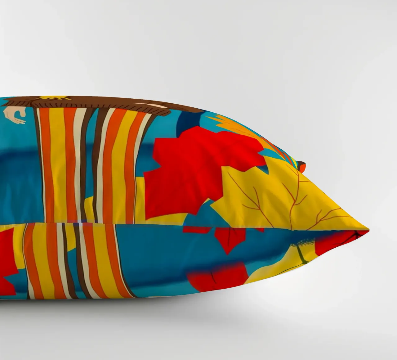 Donna che cammina in una foresta d'autunno cuscino da ARTOMATIC