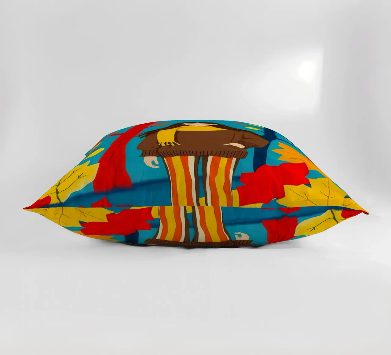 Donna che cammina in una foresta d'autunno cuscino da ARTOMATIC