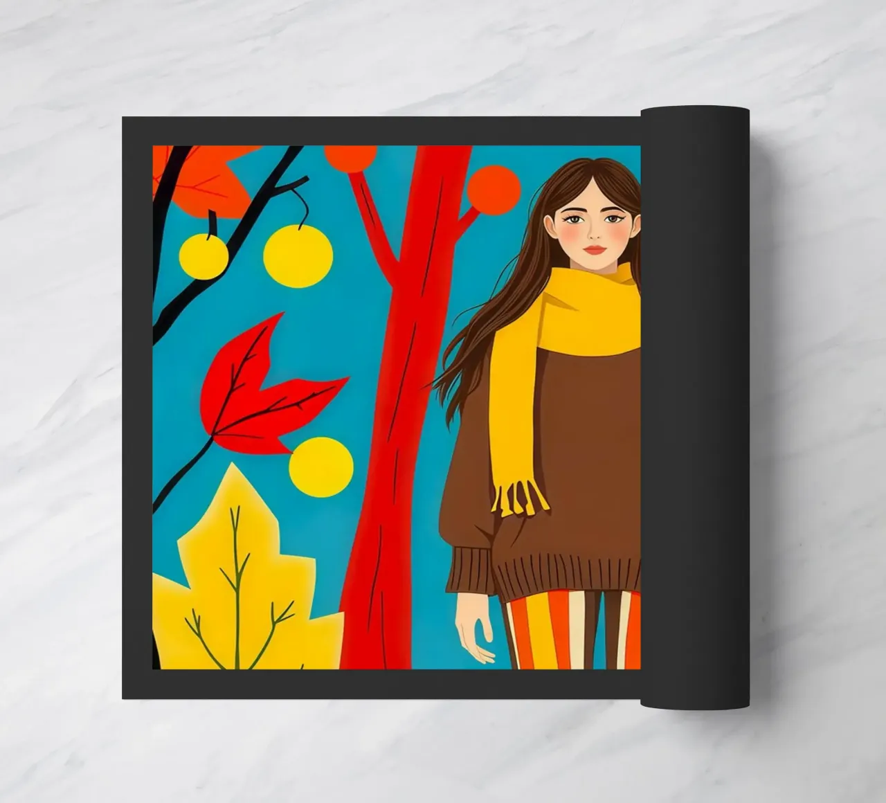 Donna che cammina in una foresta d'autunno zerbino da ARTOMATIC