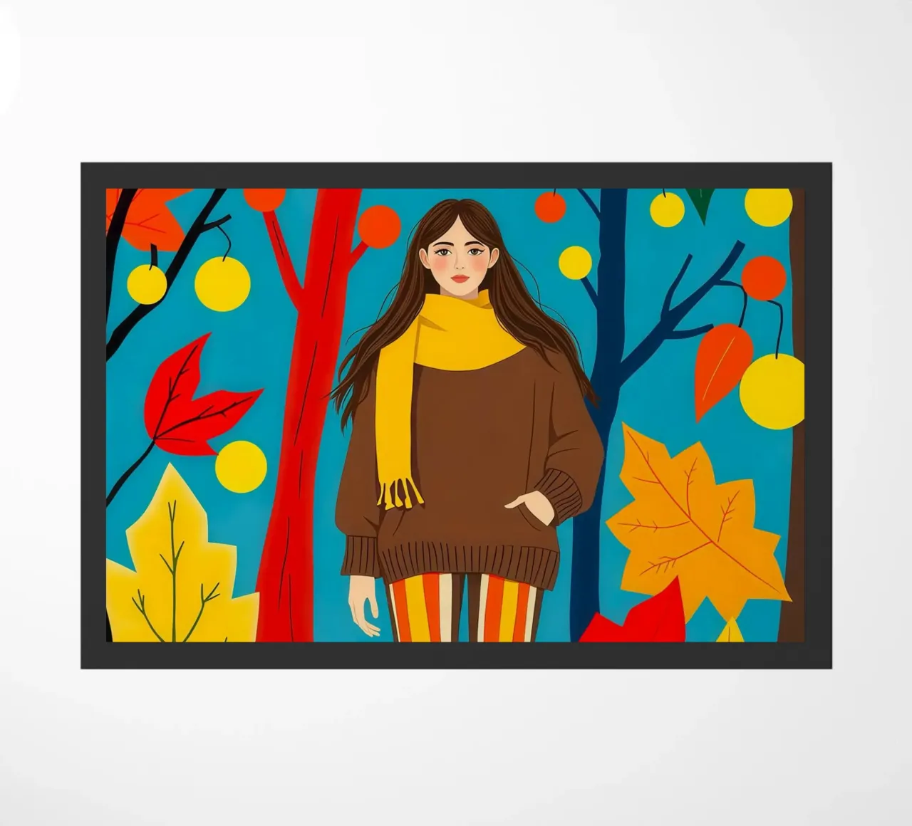 Donna che cammina in una foresta d'autunno zerbino da ARTOMATIC