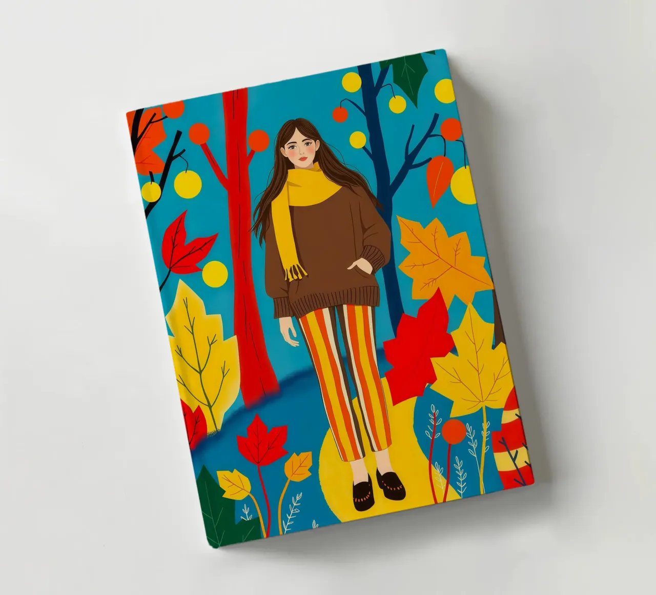 Femme marchant dans une forêt d'automne carnet de notes de ARTOMATIC