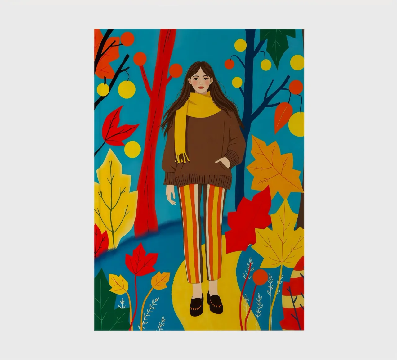 Femme marchant dans une forêt d'automne carnet de notes de ARTOMATIC