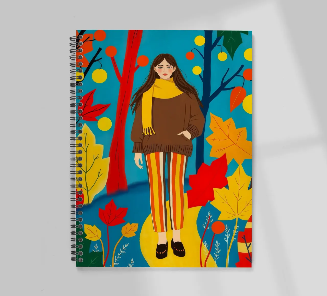 Donna che cammina in una foresta d'autunno diario ad anelli da ARTOMATIC