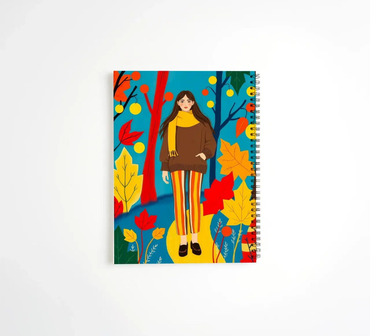 Donna che cammina in una foresta d'autunno diario ad anelli da ARTOMATIC