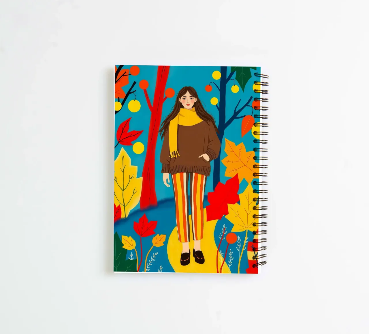 Donna che cammina in una foresta d'autunno diario ad anelli da ARTOMATIC