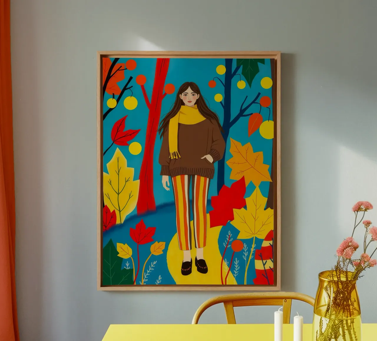 Donna che cammina in una foresta d'autunno tela da ARTOMATIC