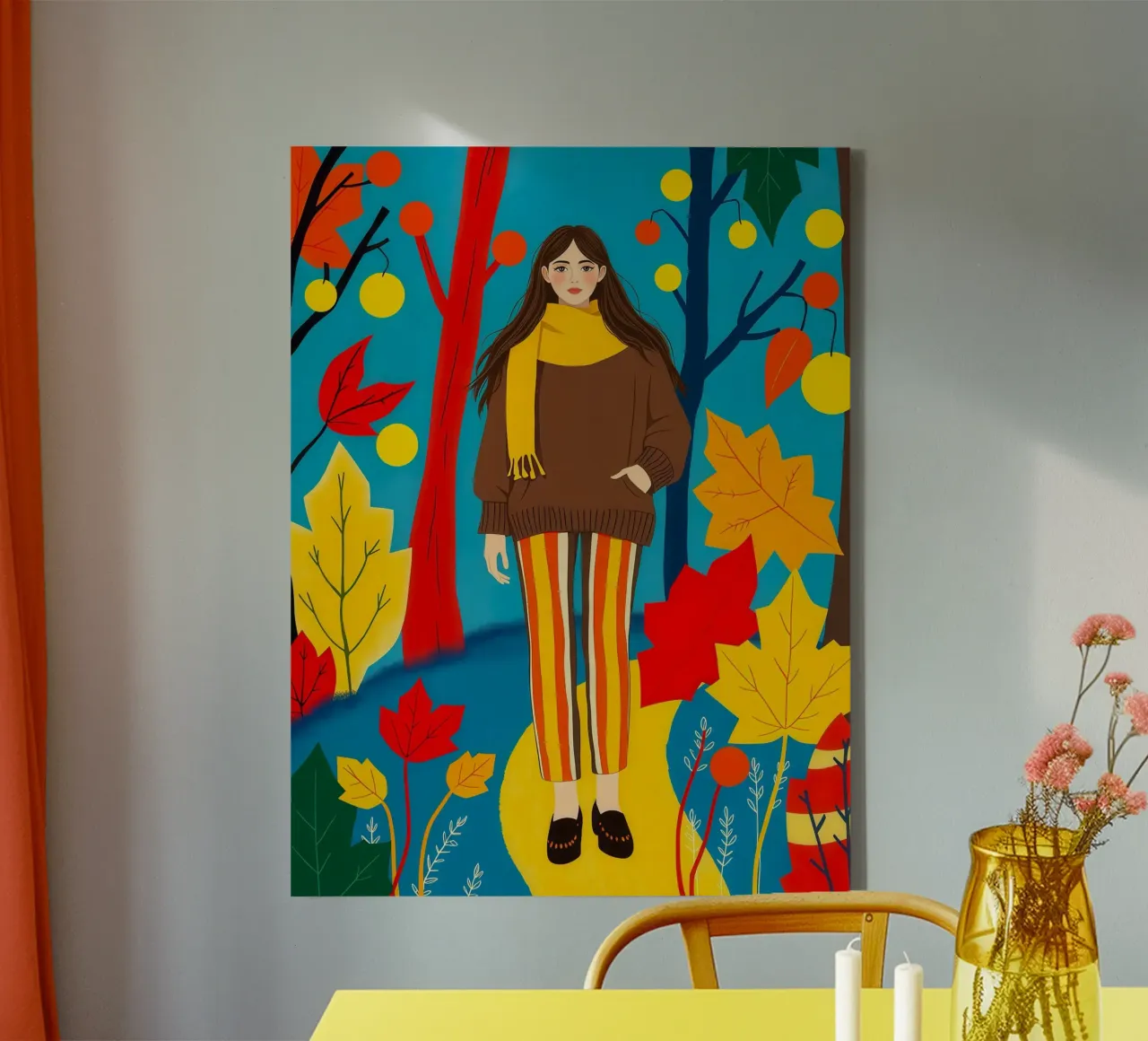Donna che cammina in una foresta d'autunno tela da ARTOMATIC