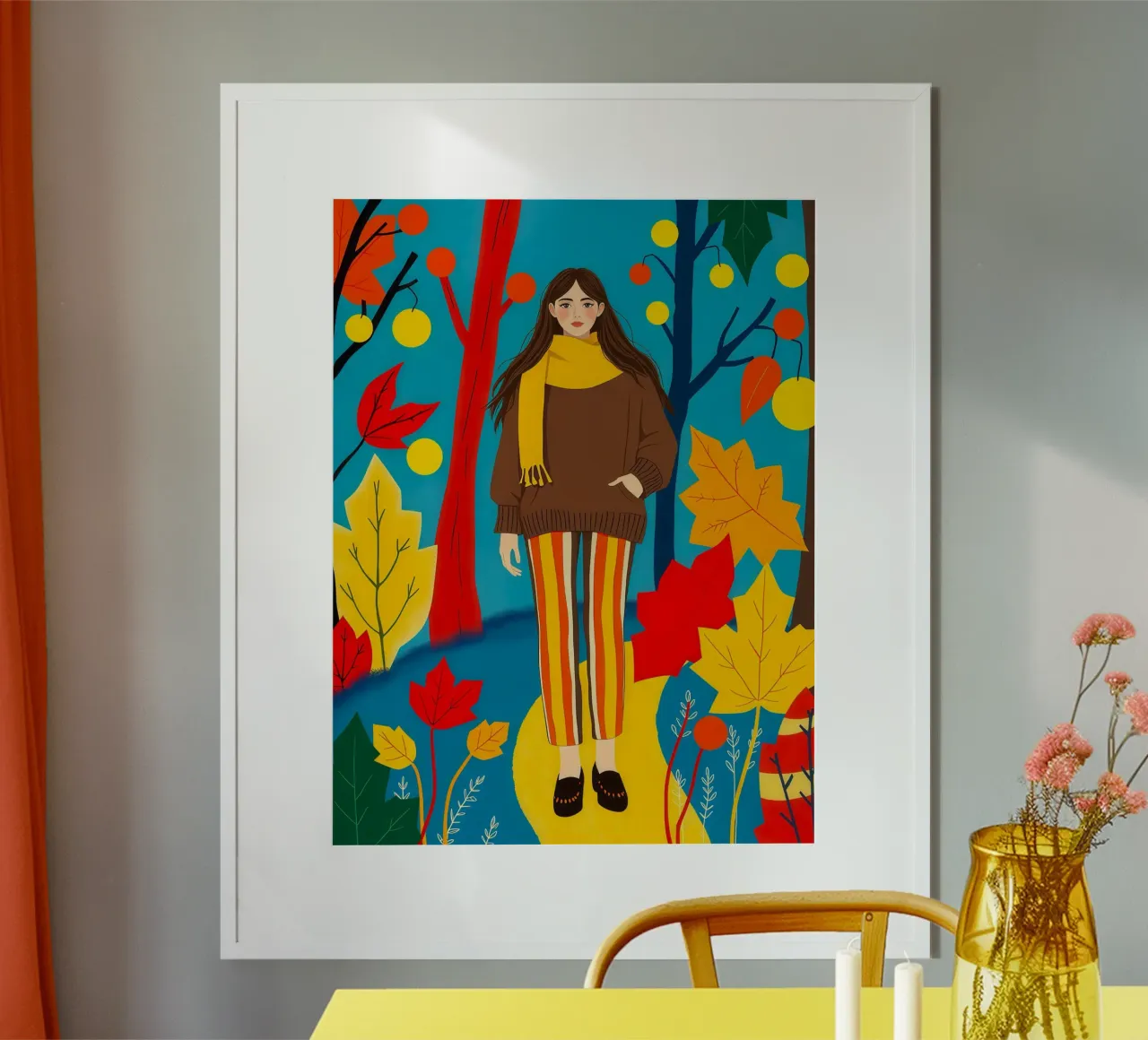 Donna che cammina in una foresta d'autunno poster da ARTOMATIC