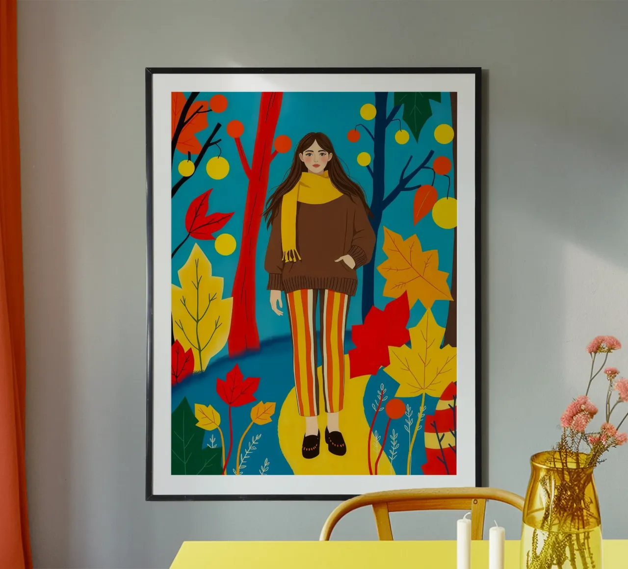 Donna che cammina in una foresta d'autunno poster da ARTOMATIC