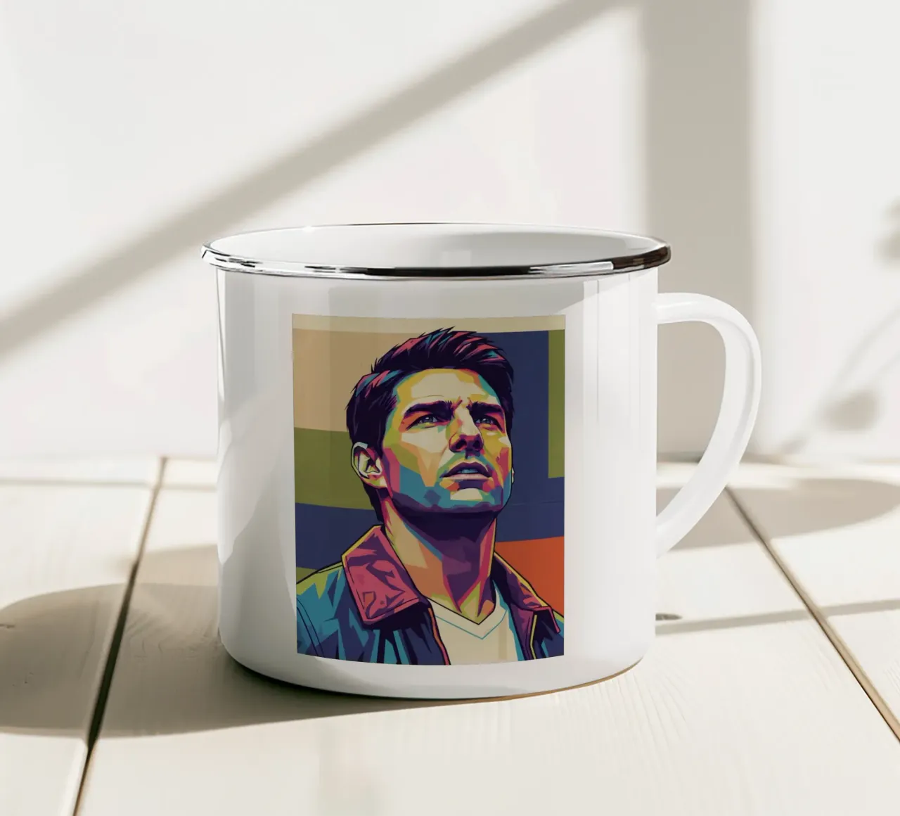 Ritratto pop art di Tom Cruise tazza in smalto da Hantamrata