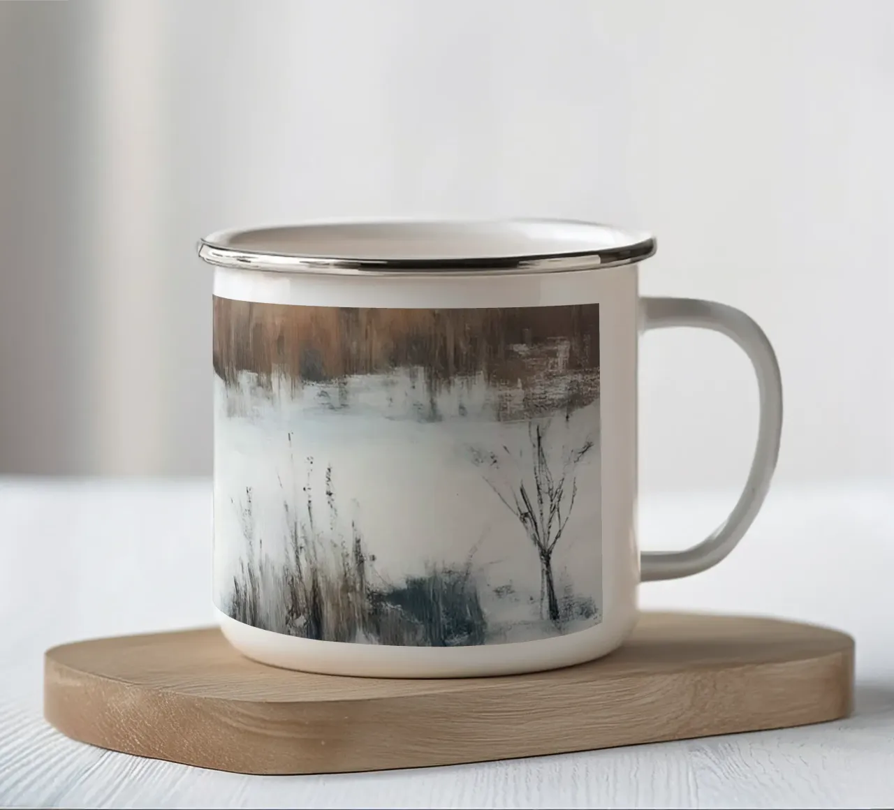 Volpe invernale nella foresta tazza in smalto da Studio Vibe