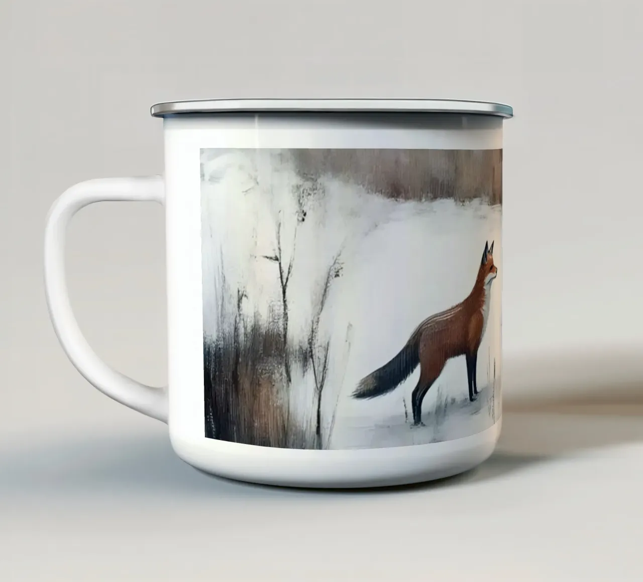 Volpe invernale nella foresta tazza in smalto da Studio Vibe