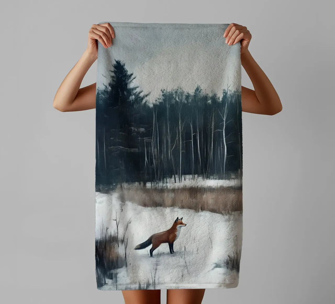 Volpe invernale nella foresta asciugamano da bagno da Studio Vibe