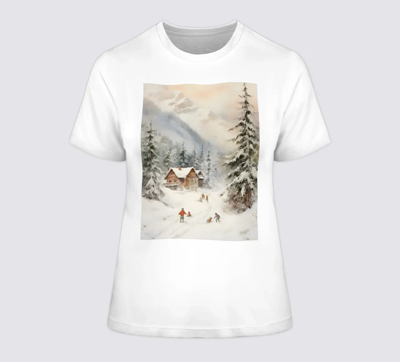 Rifugio invernale con sciatori t-shirt da donna da Studio Vibe