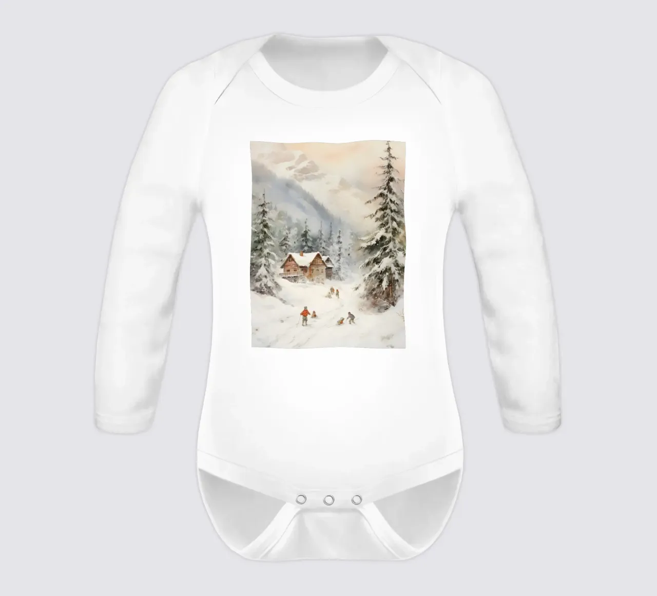 Rifugio invernale con sciatori body neonato maniche lunghe da Studio Vibe
