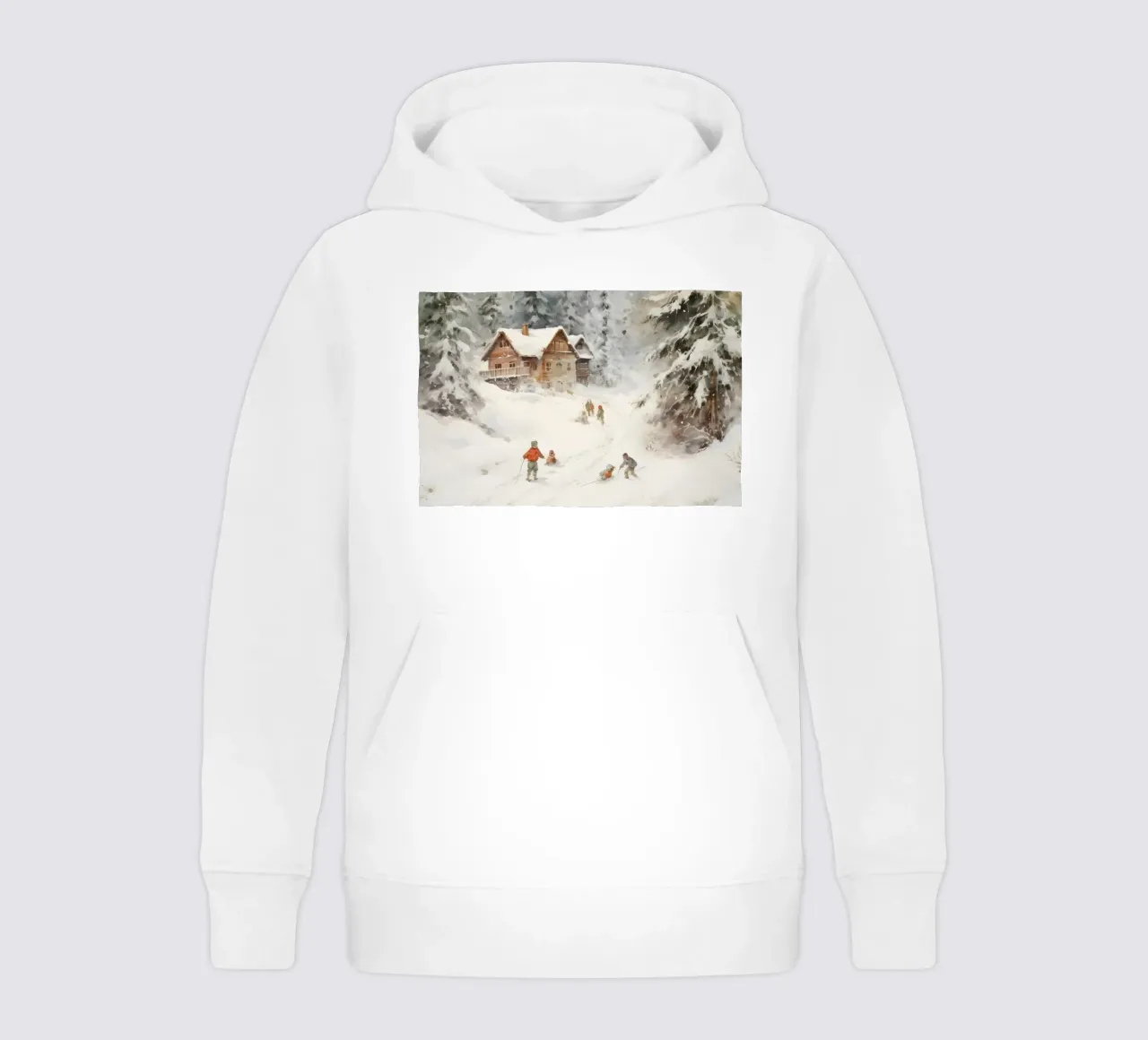 Rifugio invernale con sciatori felpa bambino con cappuccio da Studio Vibe
