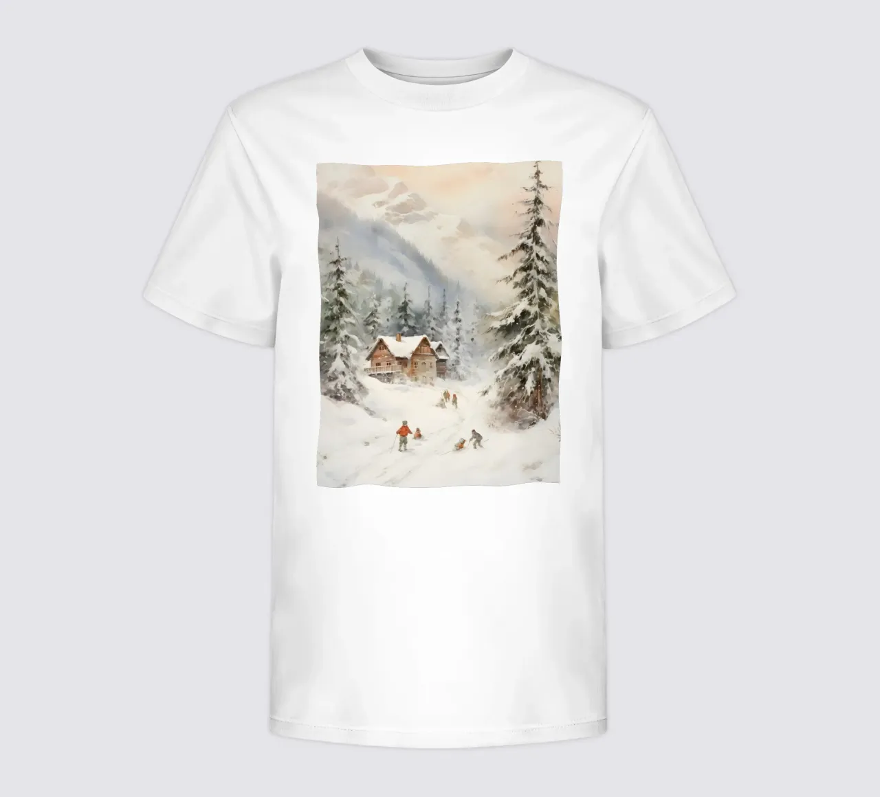 Rifugio invernale con sciatori t-shirt bambini da Studio Vibe