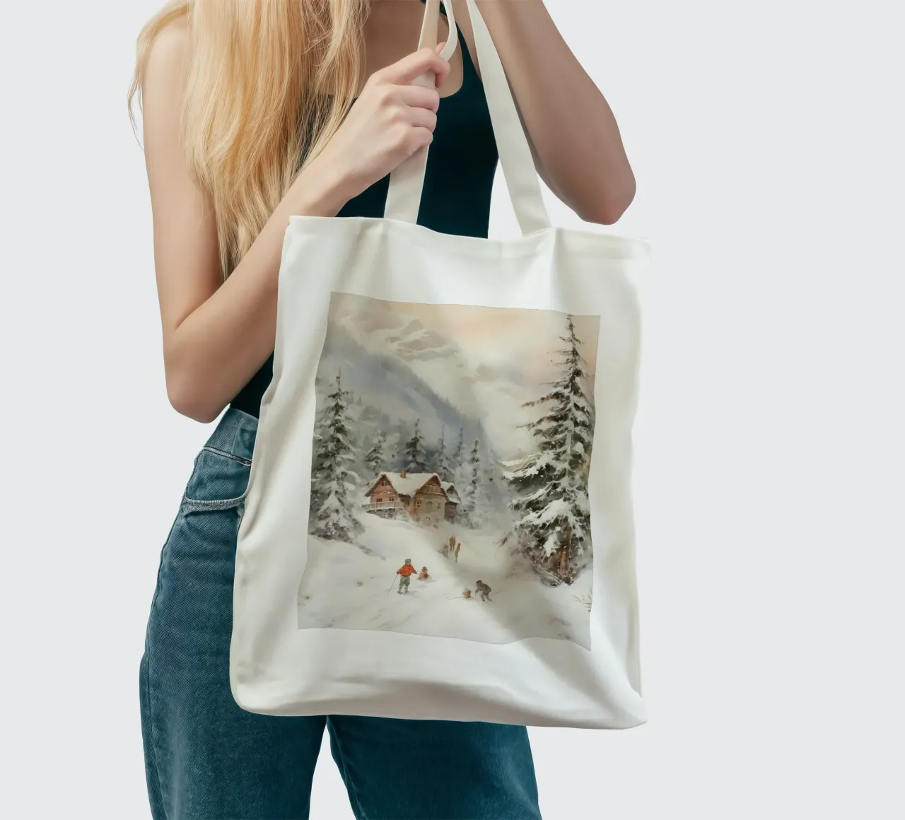Rifugio invernale con sciatori borsa in juta da Studio Vibe