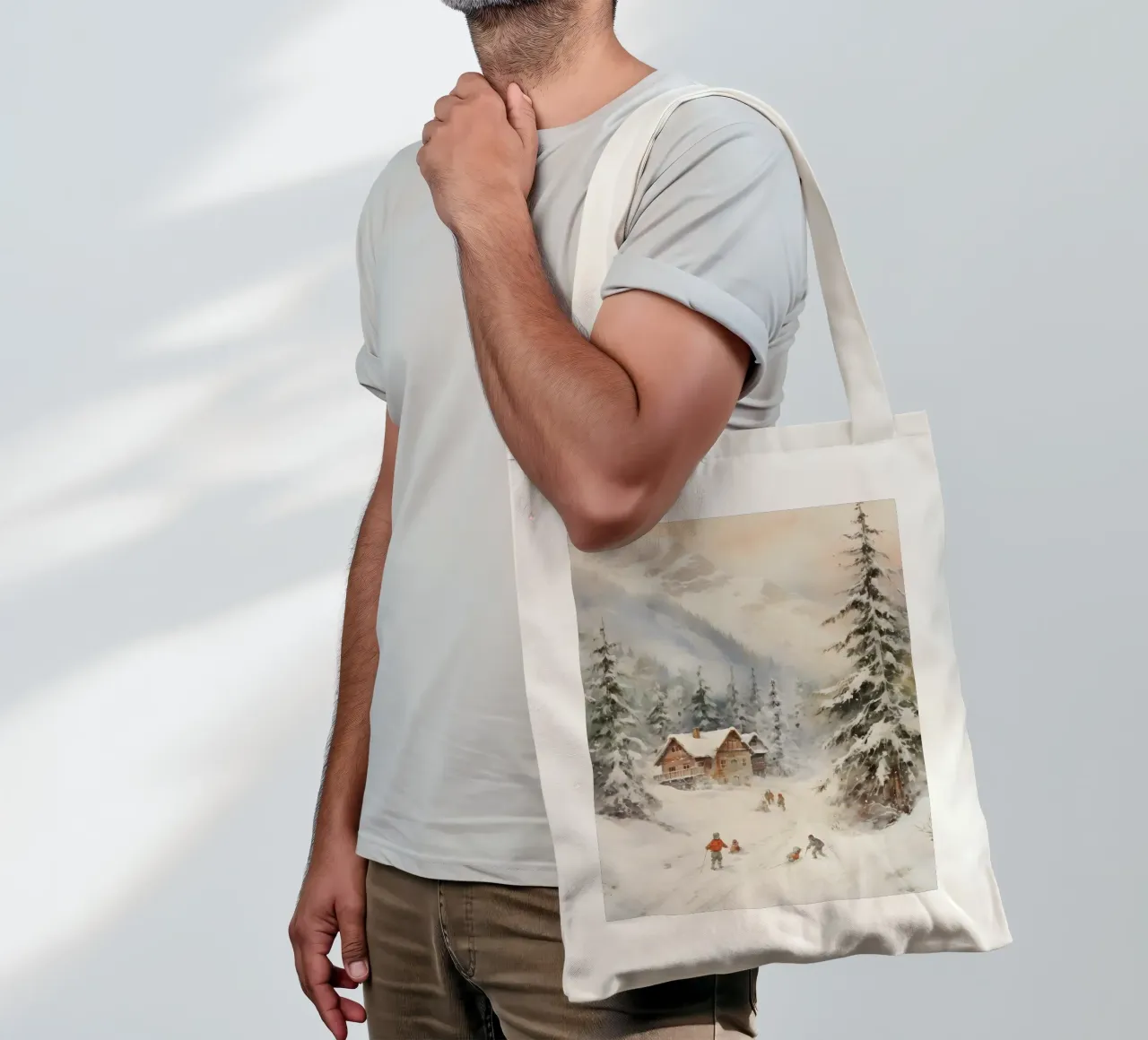 Rifugio invernale con sciatori borsa in juta da Studio Vibe