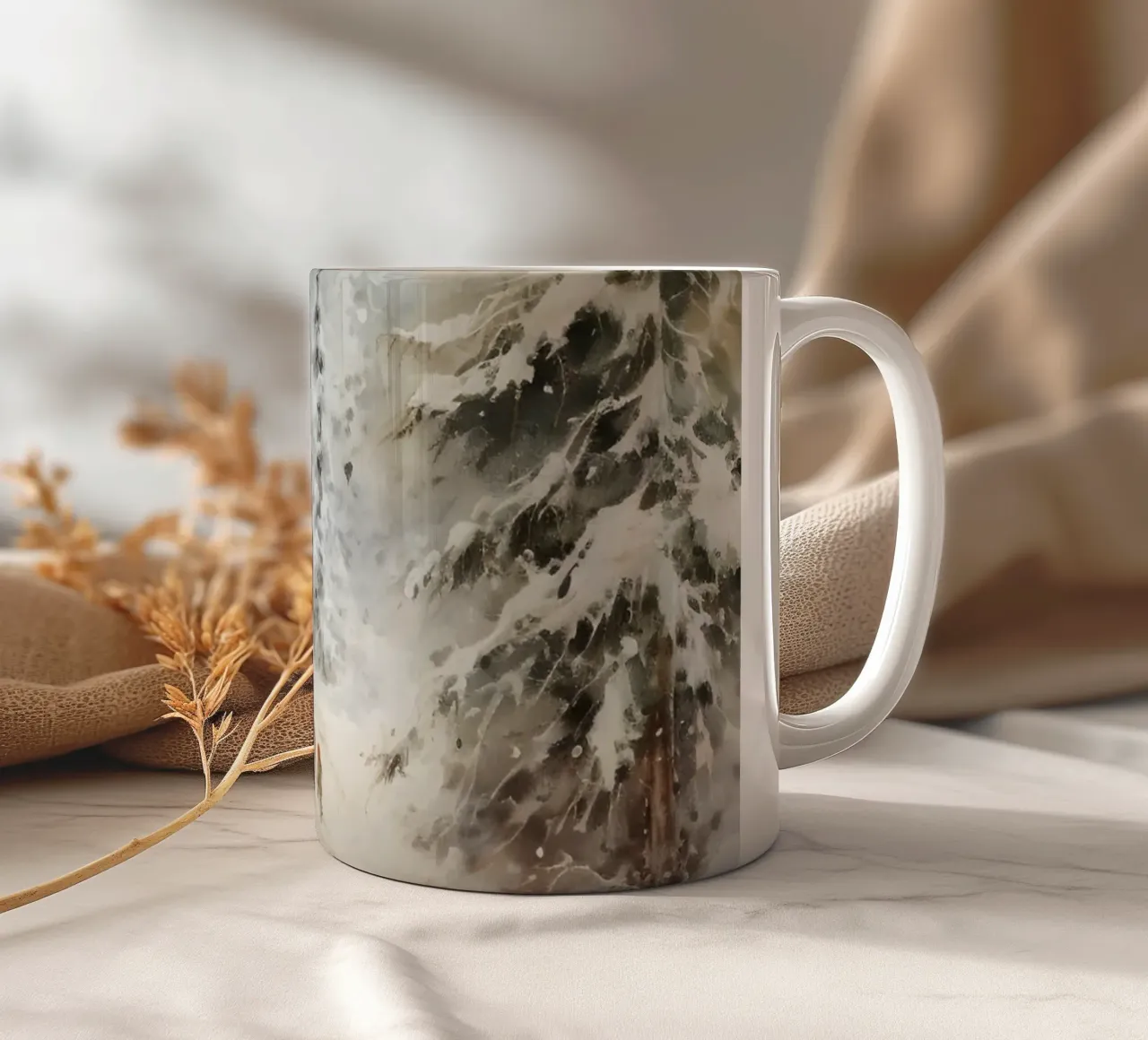 Rifugio invernale con sciatori tazza in ceramica da Studio Vibe