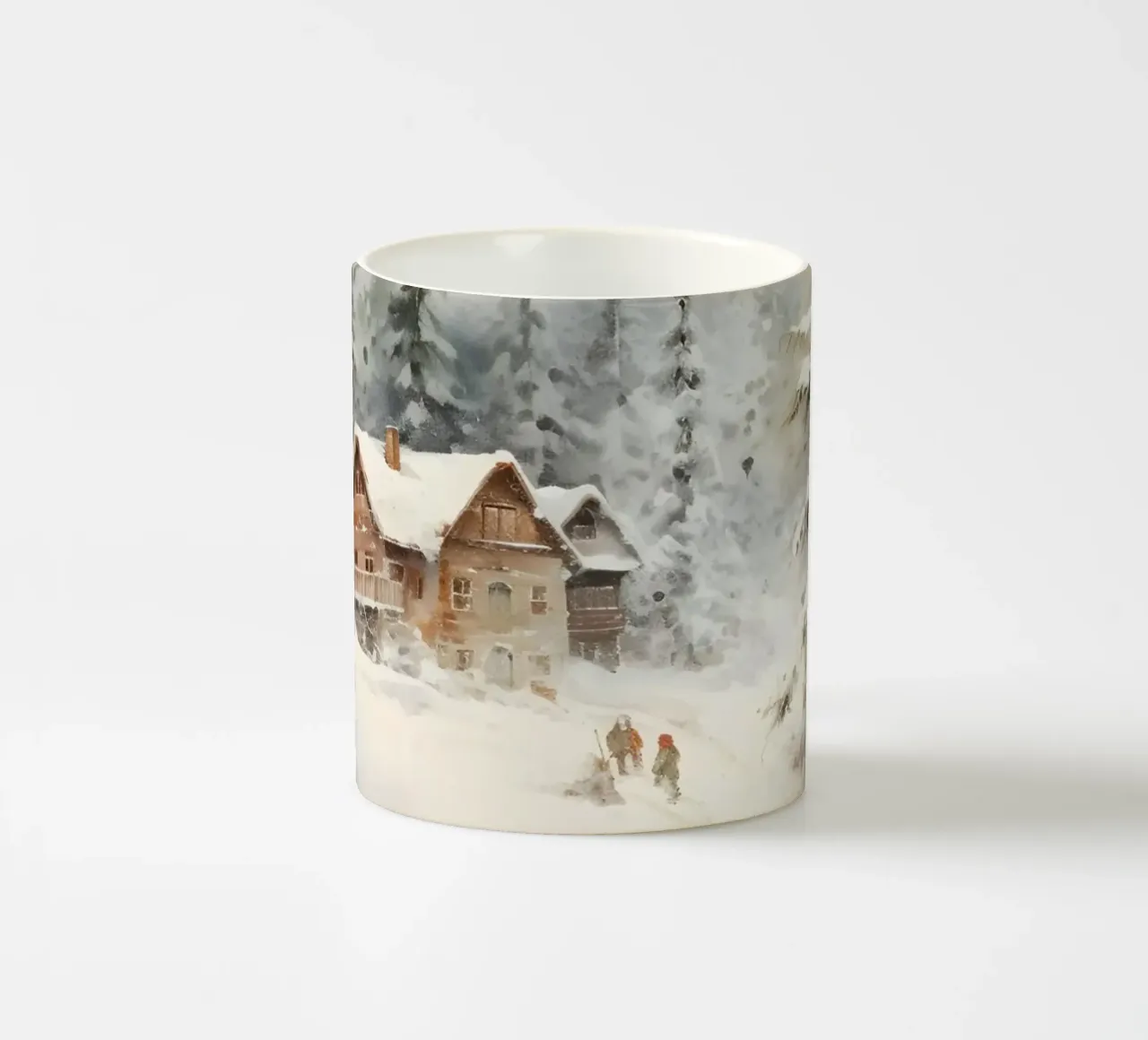 Rifugio invernale con sciatori tazza in ceramica da Studio Vibe