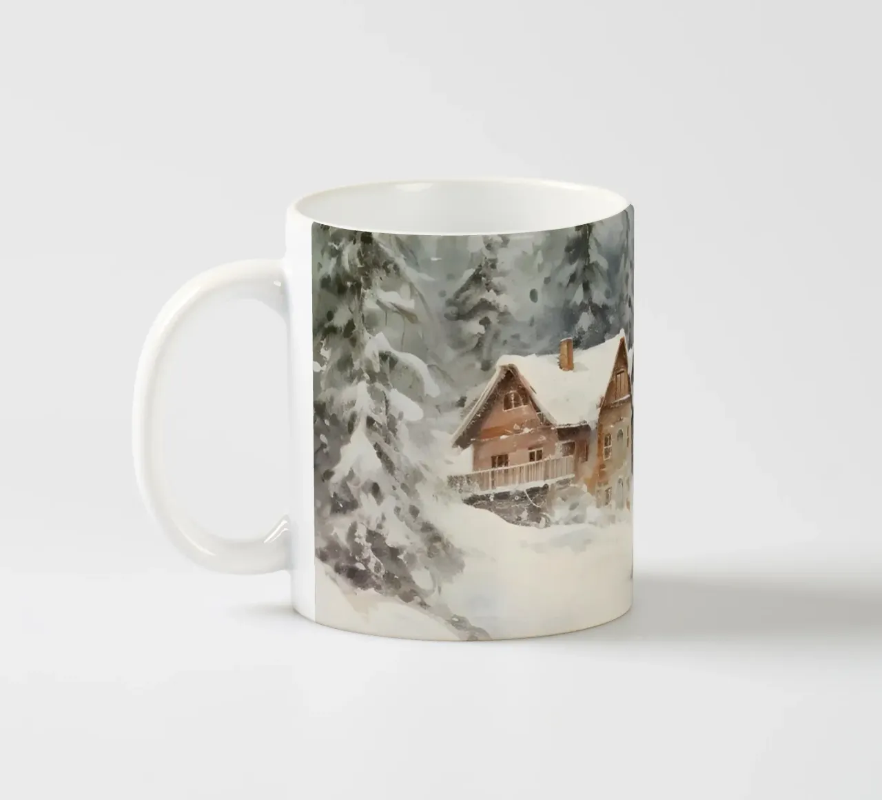 Rifugio invernale con sciatori tazza in ceramica da Studio Vibe