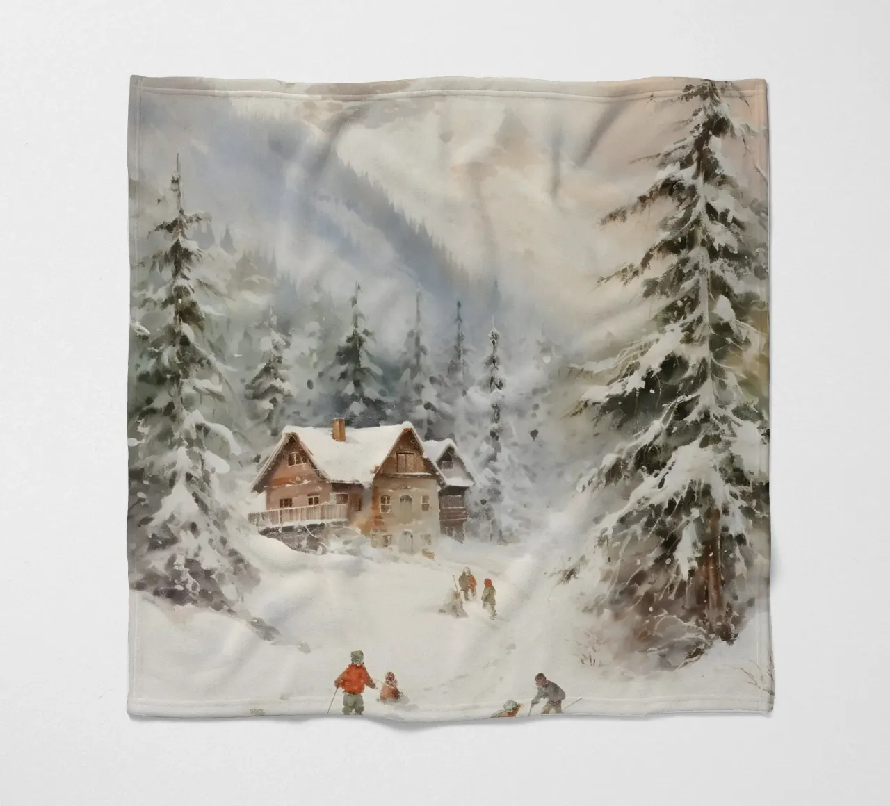 Rifugio invernale con sciatori coperta in pile da Studio Vibe