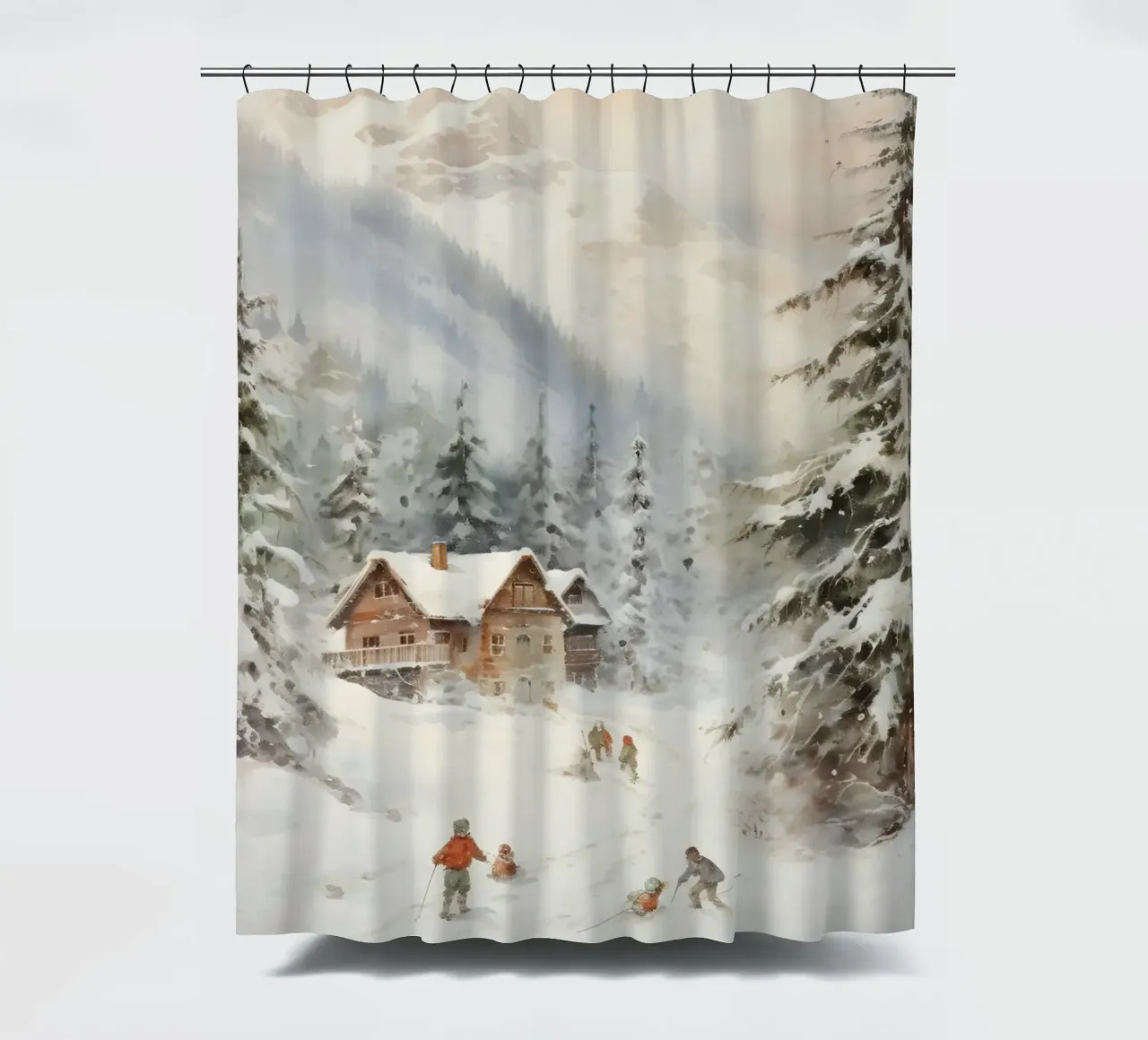 Rifugio invernale con sciatori tenda da doccia da Studio Vibe