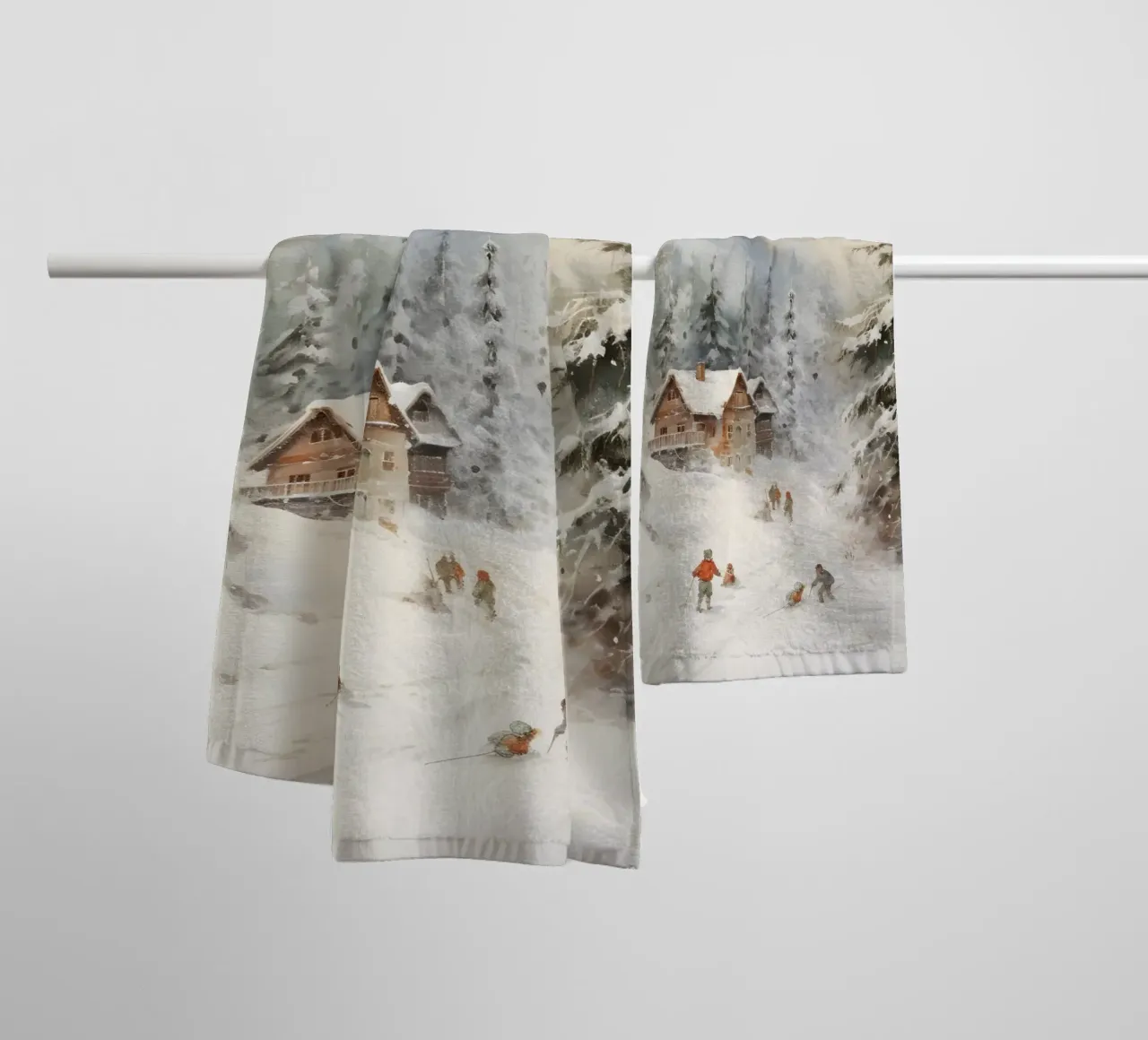 Rifugio invernale con sciatori asciugamano da bagno da Studio Vibe