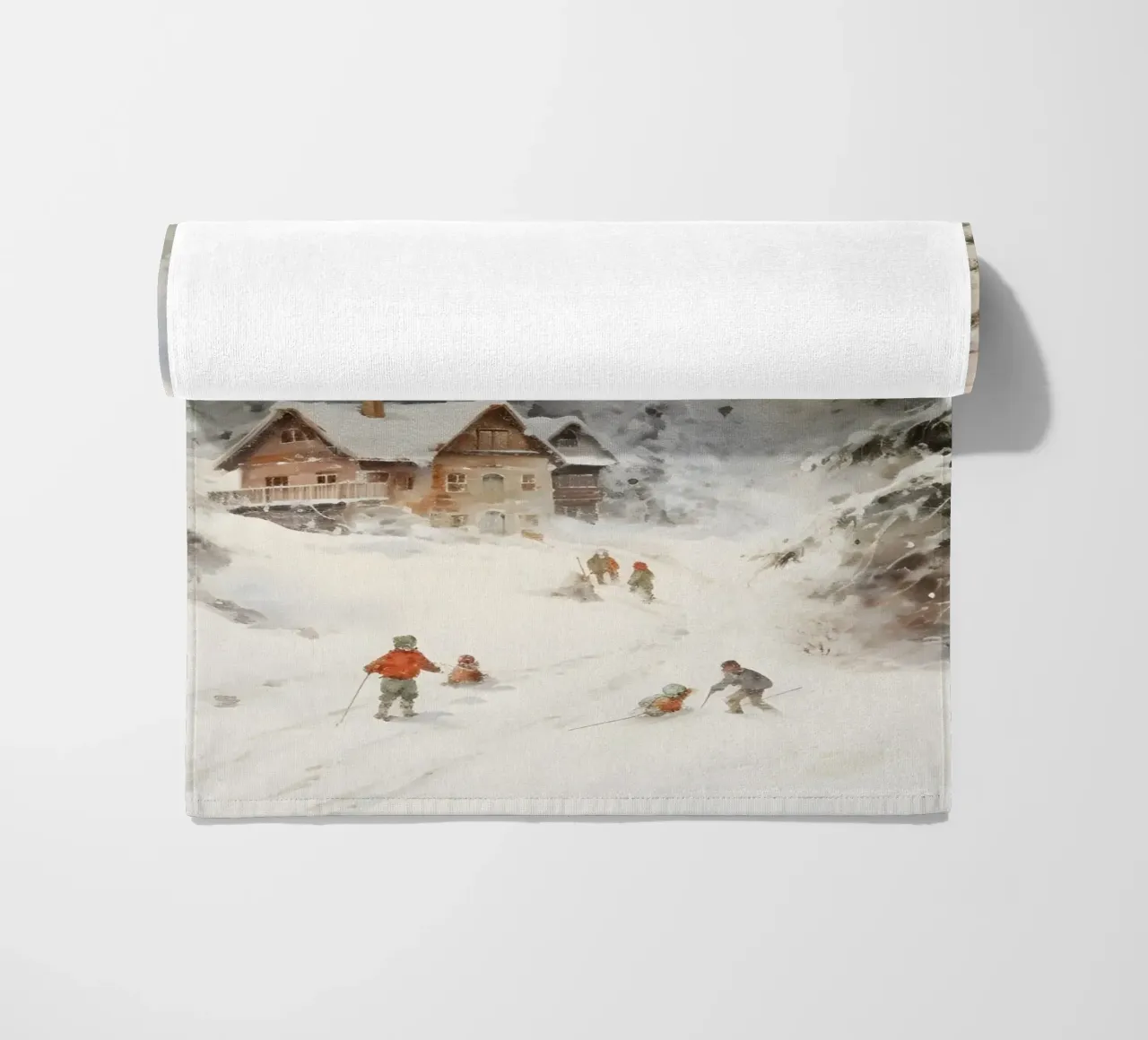 Rifugio invernale con sciatori telo mare da Studio Vibe