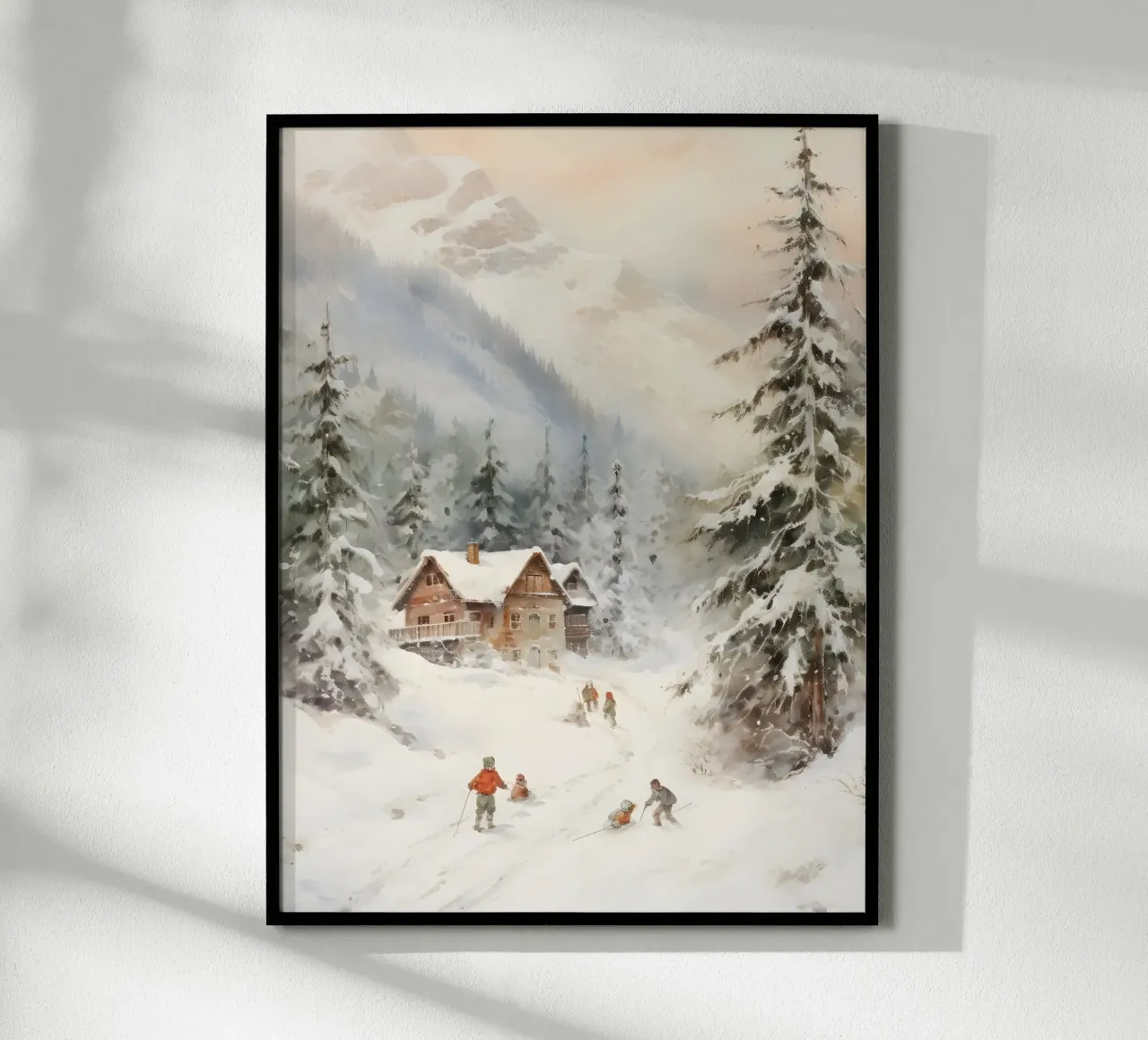 Rifugio invernale con sciatori poster da Studio Vibe