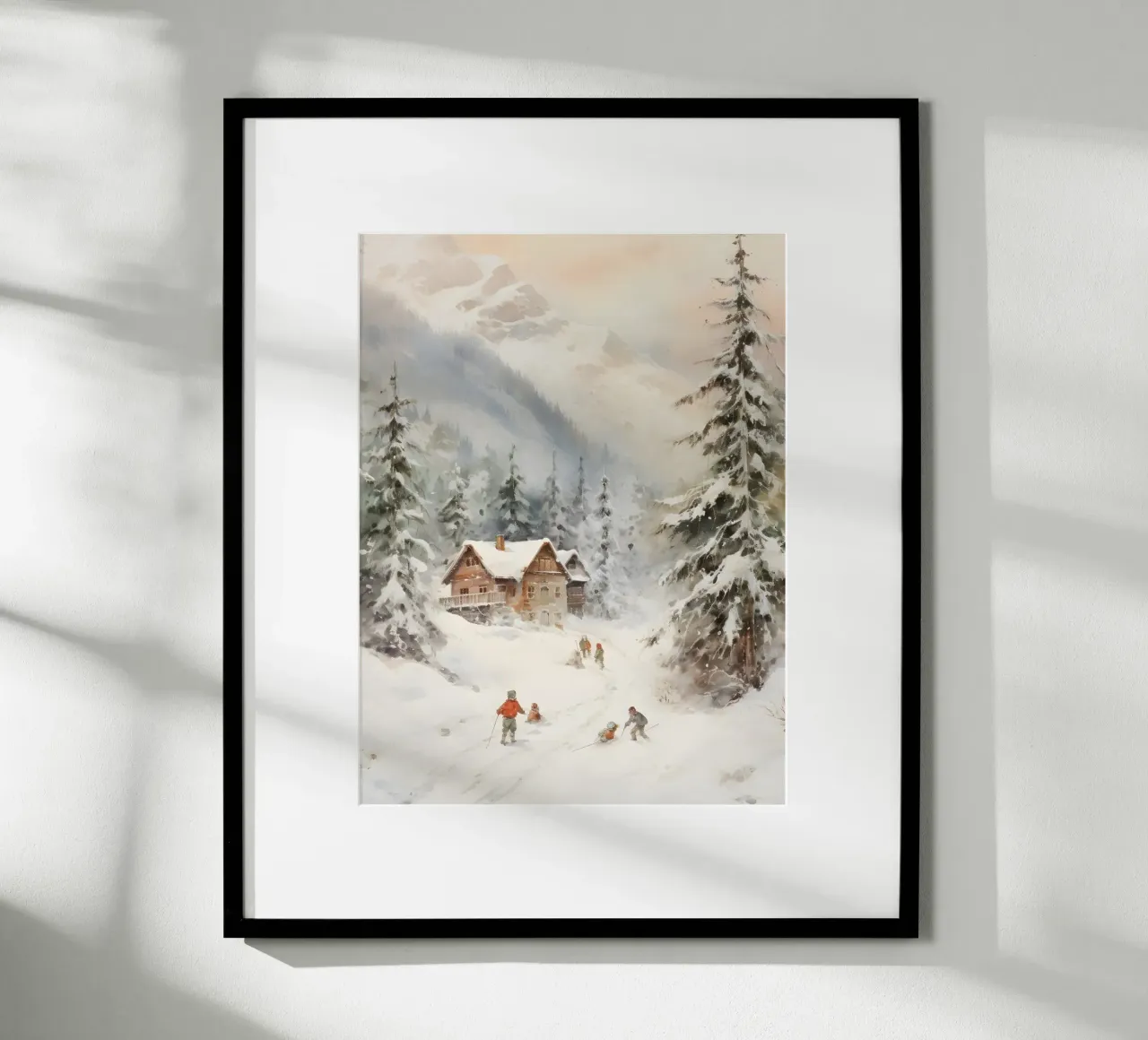 Rifugio invernale con sciatori poster da Studio Vibe