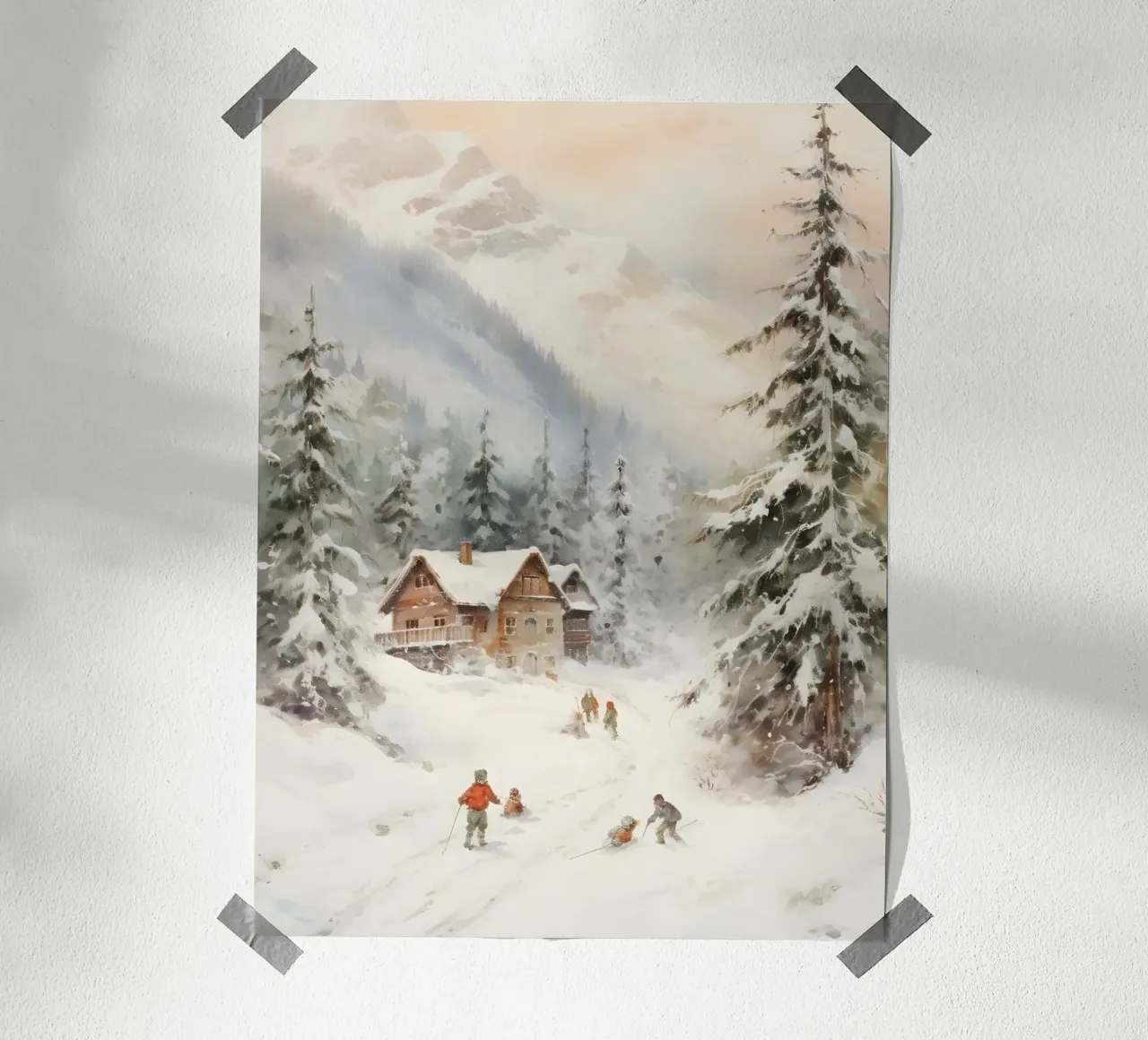 Rifugio invernale con sciatori poster da Studio Vibe