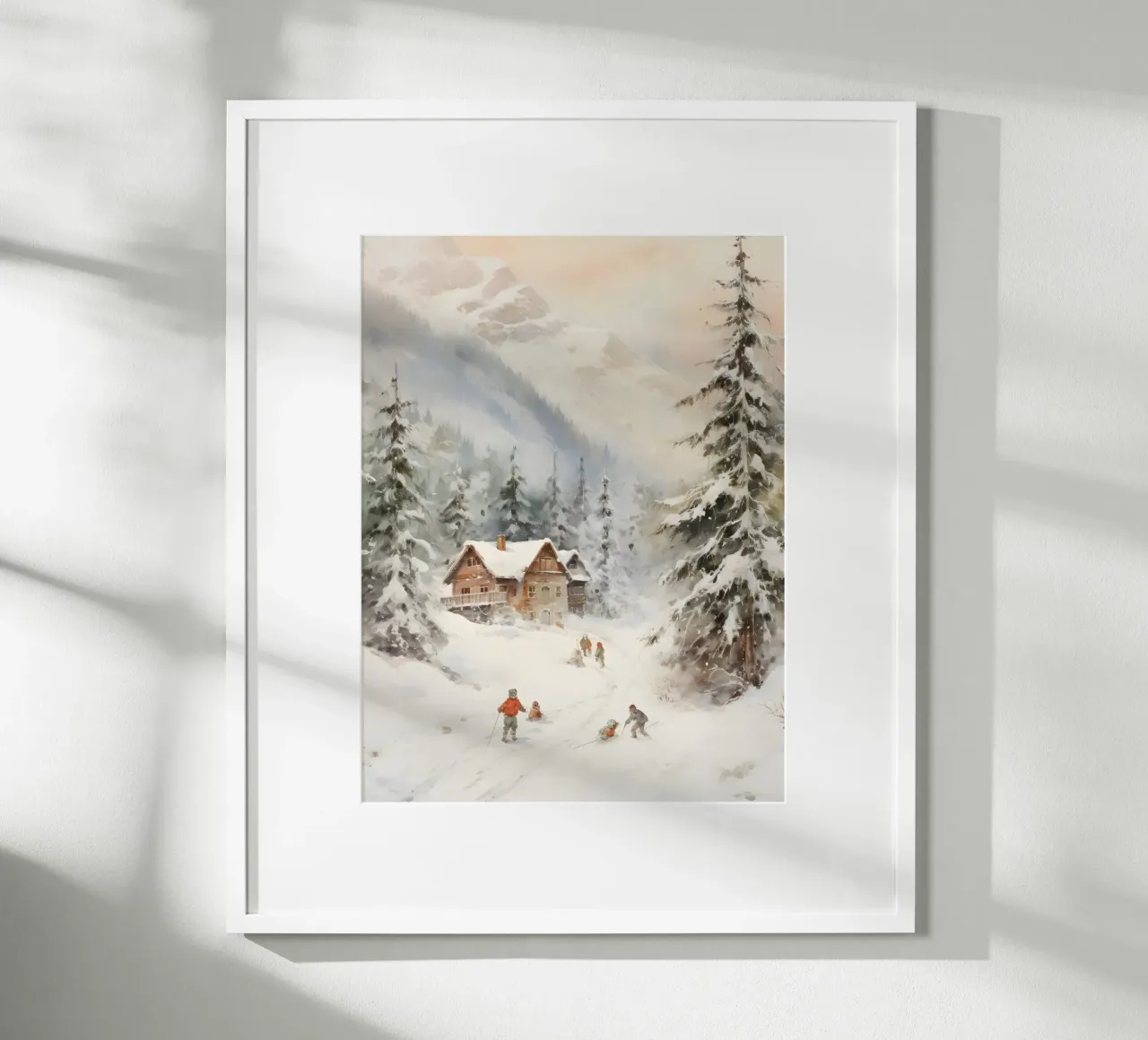 Rifugio invernale con sciatori poster da Studio Vibe