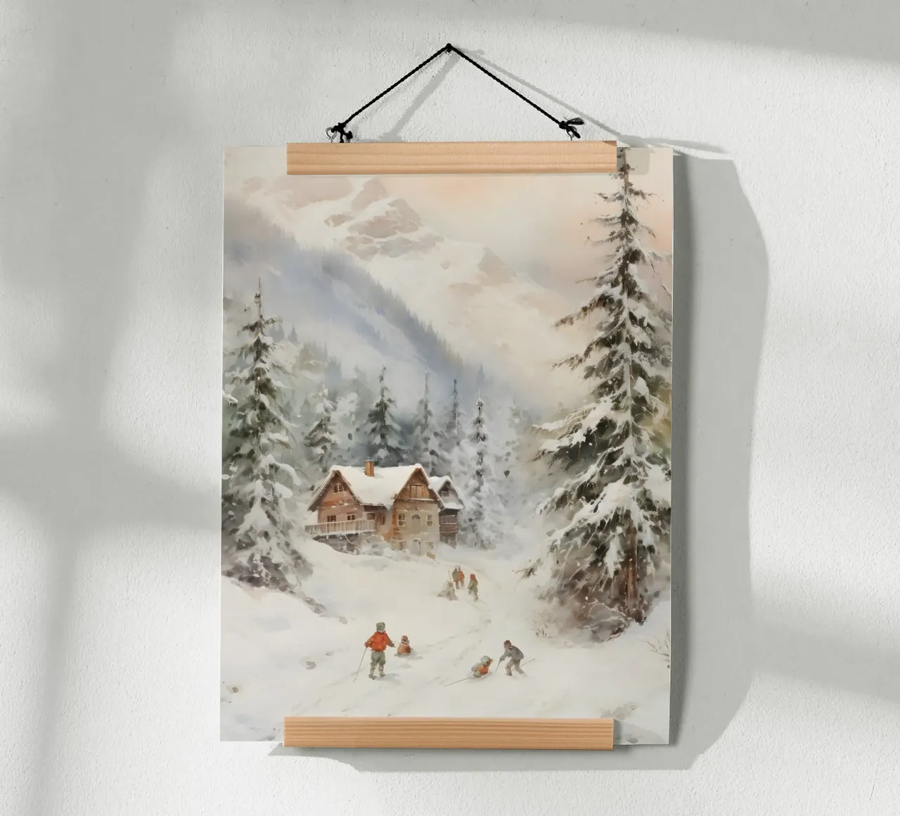 Rifugio invernale con sciatori poster da Studio Vibe