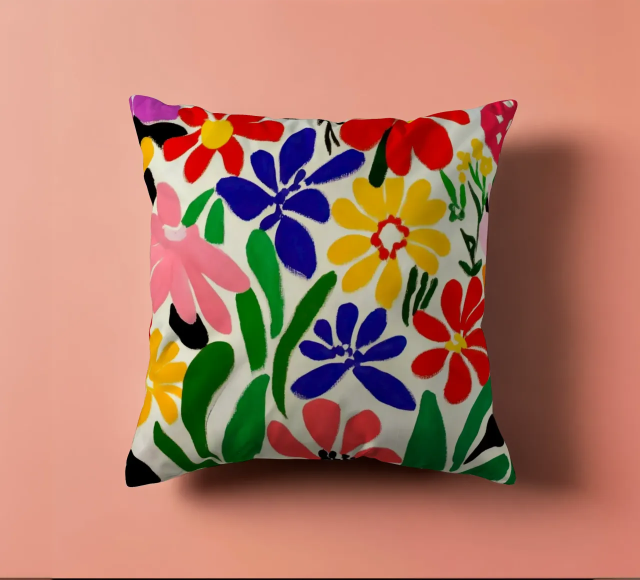 Stile Matisse: mix di fiori colorati, audacemente retrò, da giardino cuscino da Modern Muse