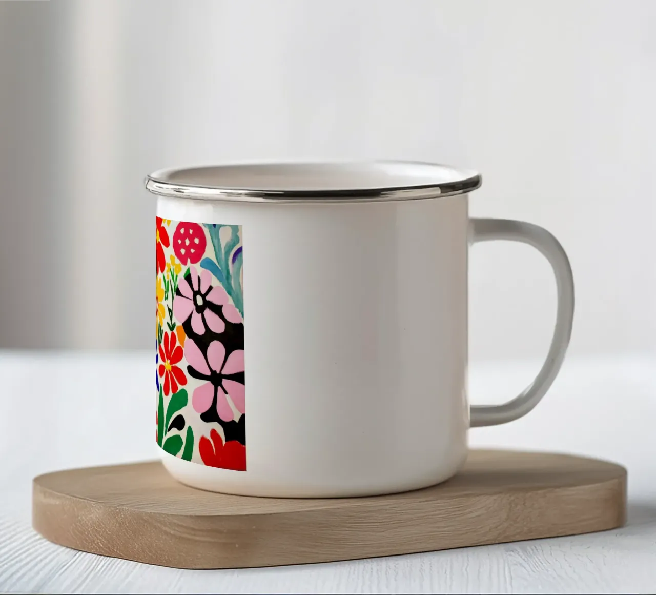 Stile Matisse: mix di fiori colorati, audacemente retrò, da giardino tazza in smalto da Modern Muse