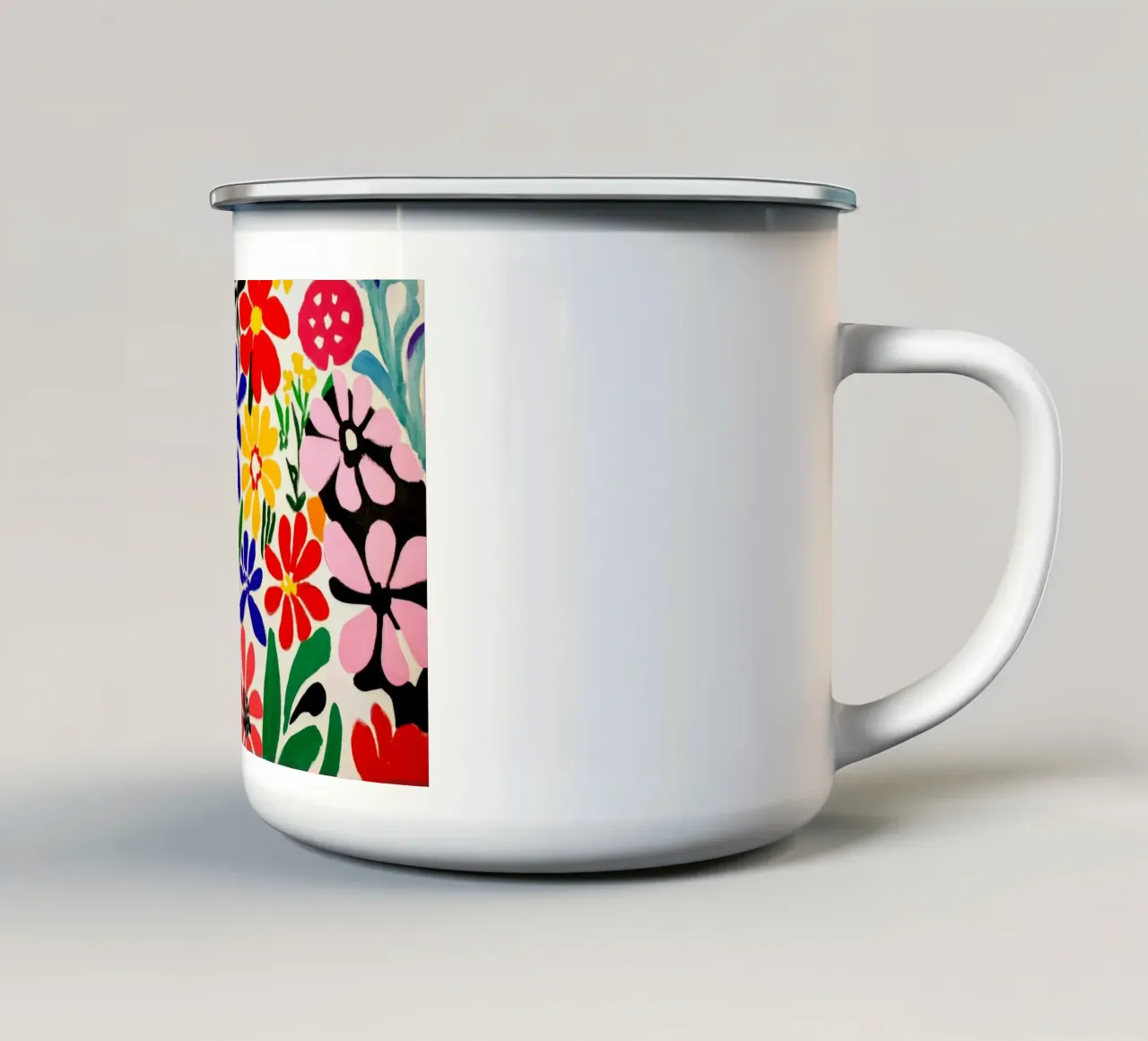 Stile Matisse: mix di fiori colorati, audacemente retrò, da giardino tazza in smalto da Modern Muse